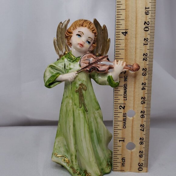 VTG Fontanini Plastic Depose Italy Angel #163 Green Figurine Playing Violin - Picture 5 of 8